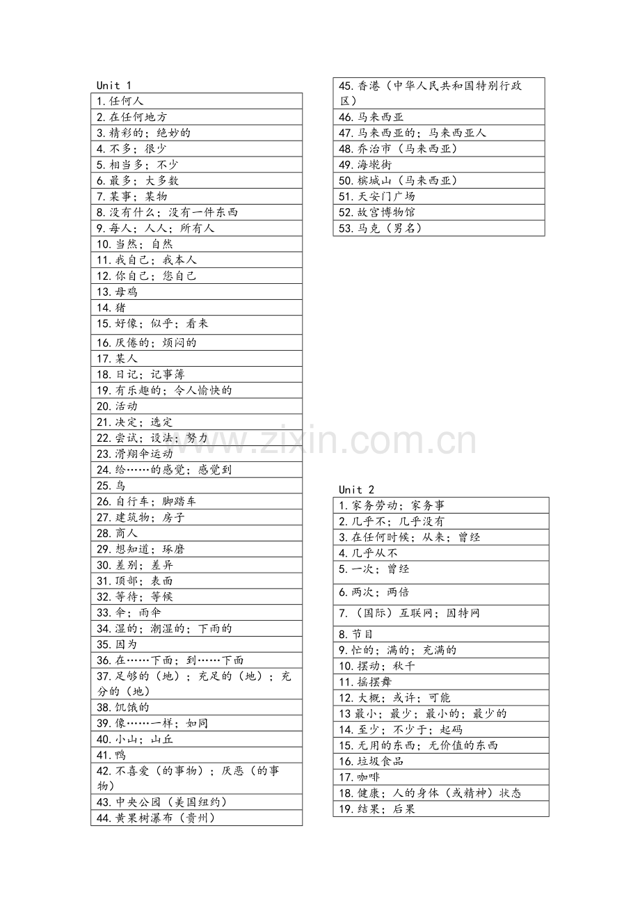 英语人教版八年级上册单词汉语.doc_第1页