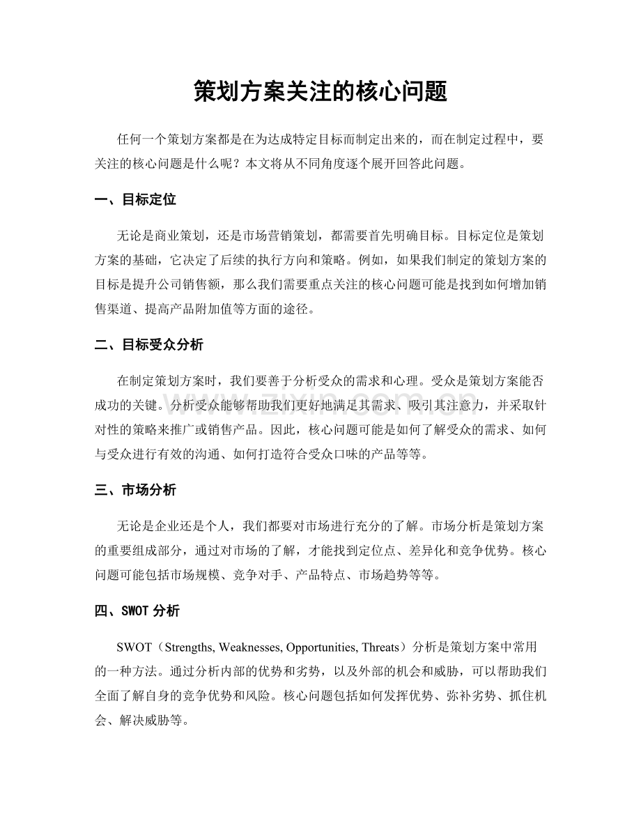 策划方案关注的核心问题.docx_第1页