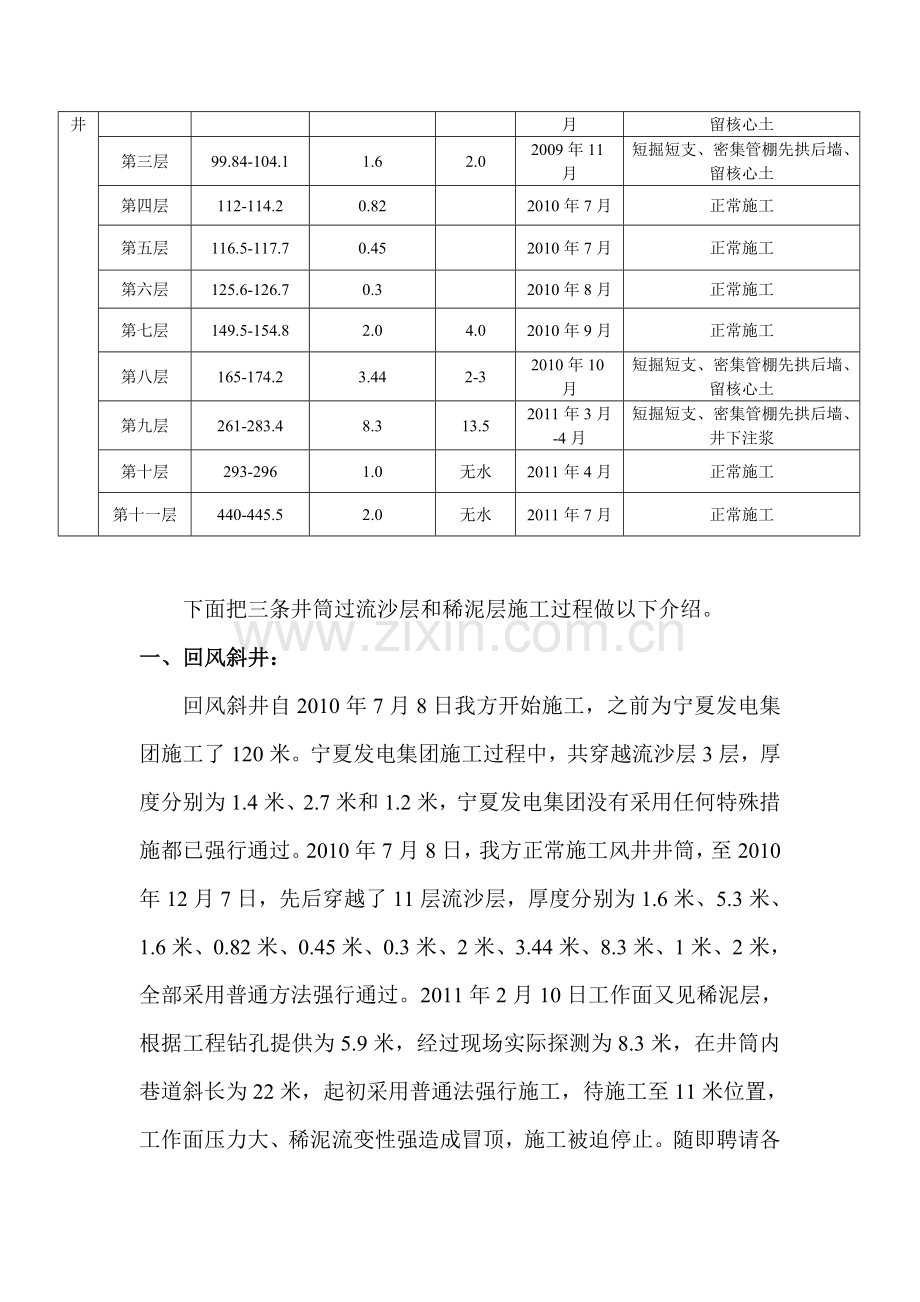 宋新庄煤矿井筒过流沙层施工工作总结度.docx_第2页