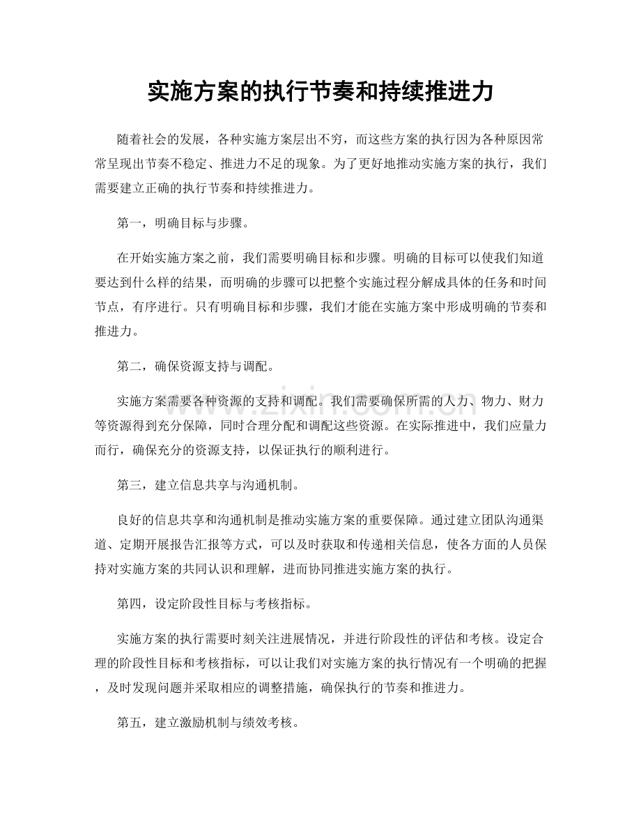 实施方案的执行节奏和持续推进力.docx_第1页