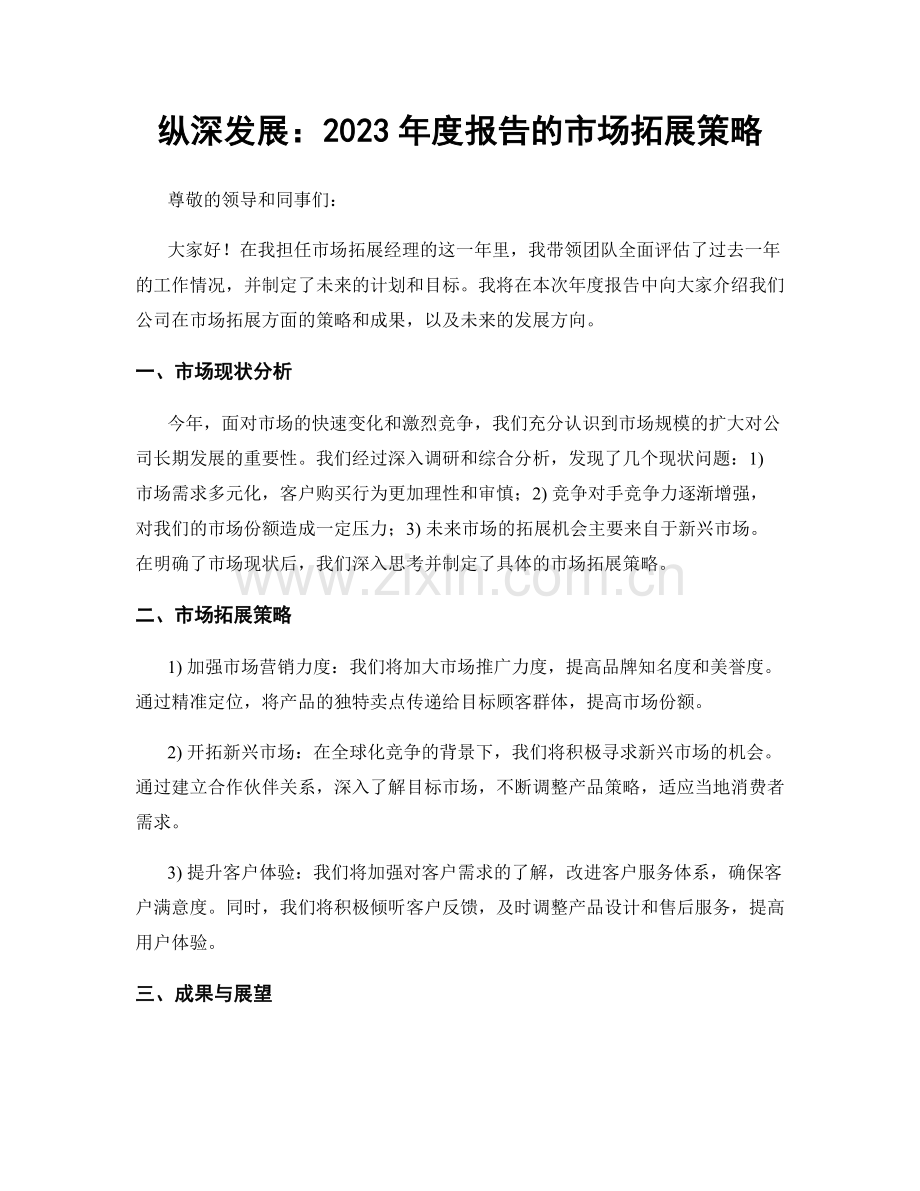 纵深发展：2023年度报告的市场拓展策略.docx_第1页