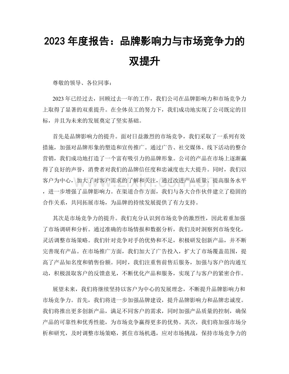 2023年度报告：品牌影响力与市场竞争力的双提升.docx_第1页