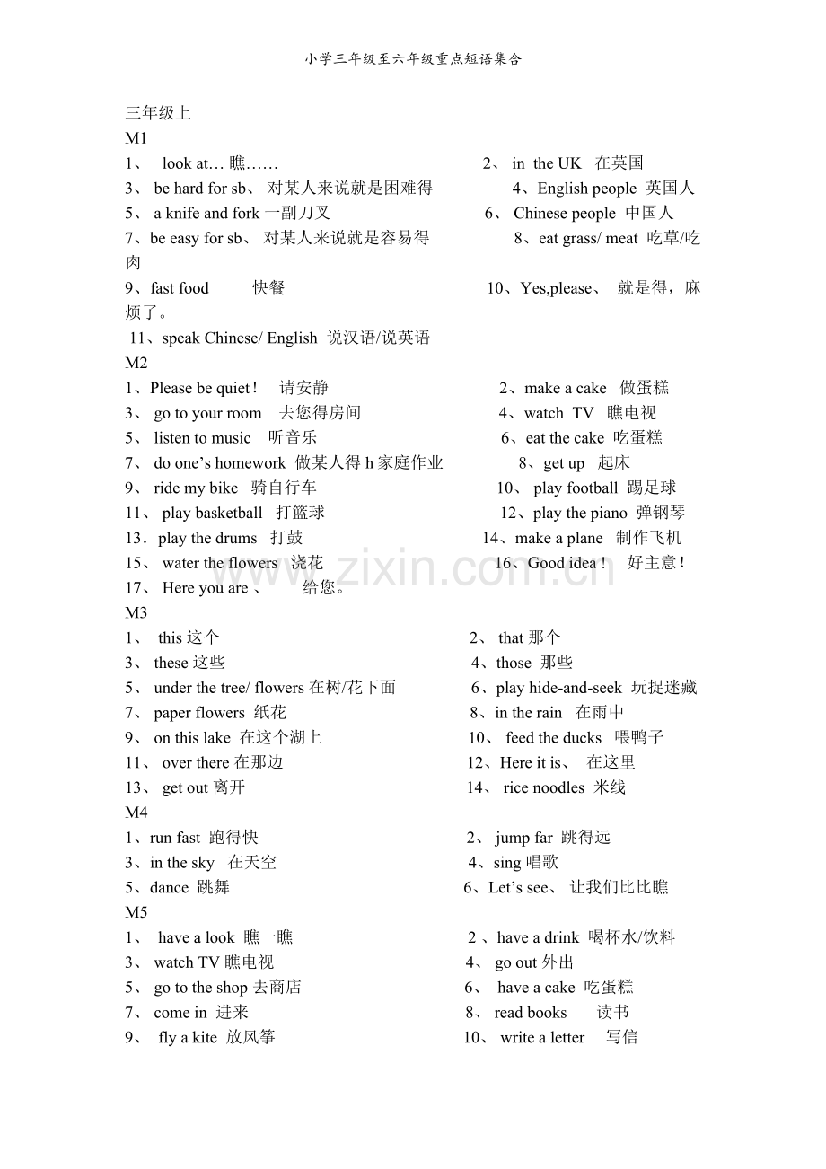 小学三年级至六年级重点短语集合.doc_第1页