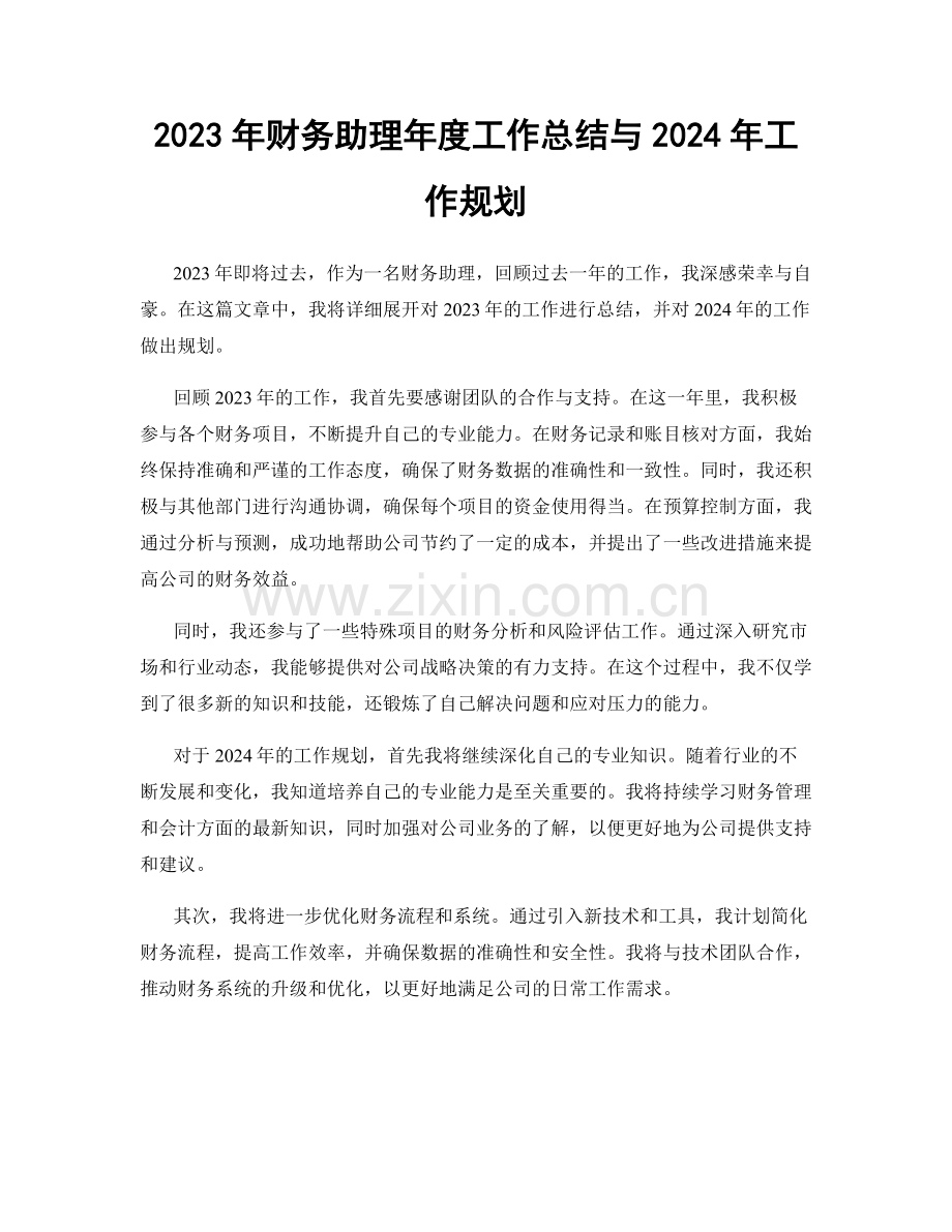 2023年财务助理年度工作总结与2024年工作规划.docx_第1页
