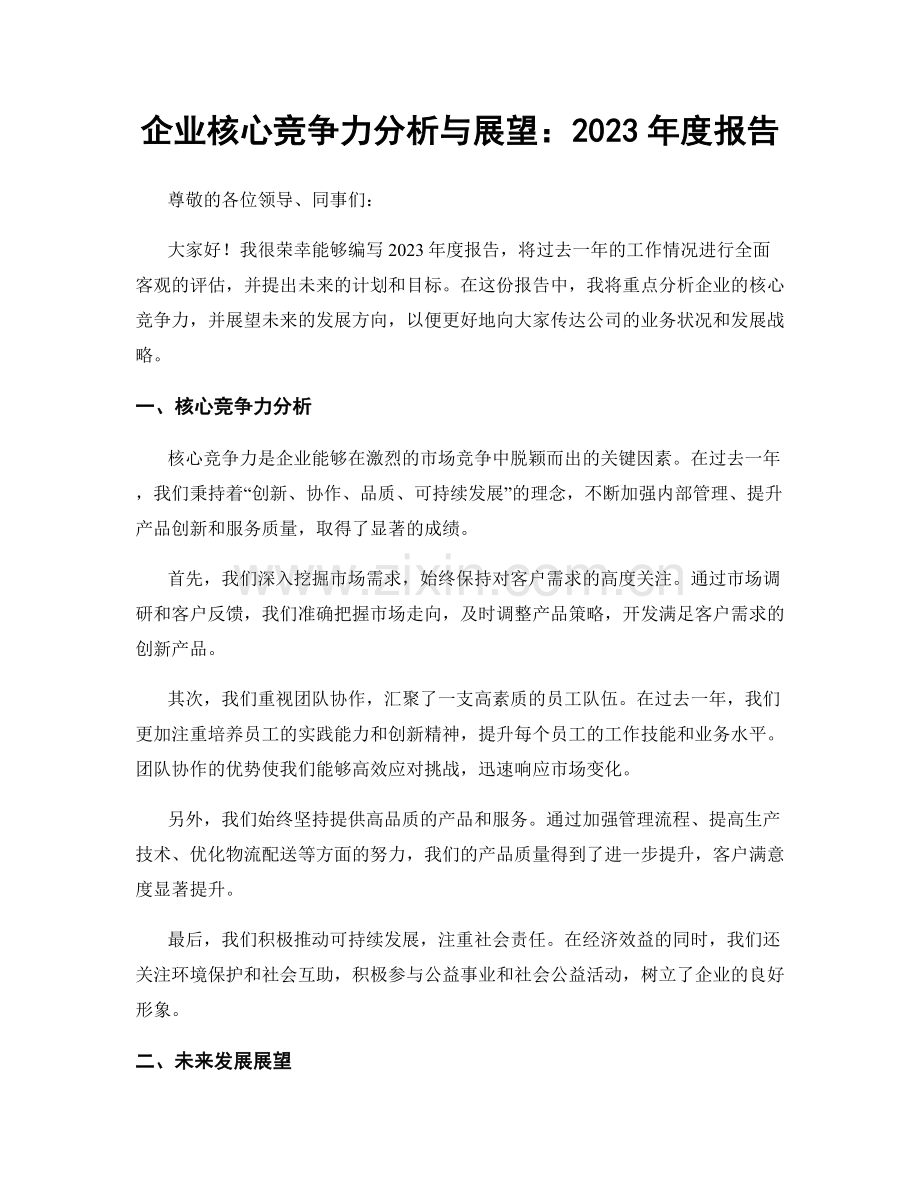 企业核心竞争力分析与展望：2023年度报告.docx_第1页