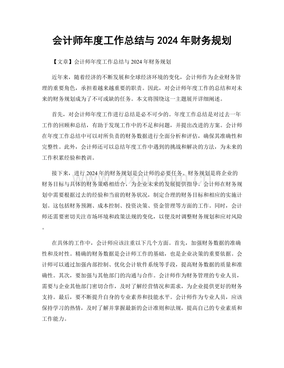 会计师年度工作总结与2024年财务规划.docx_第1页