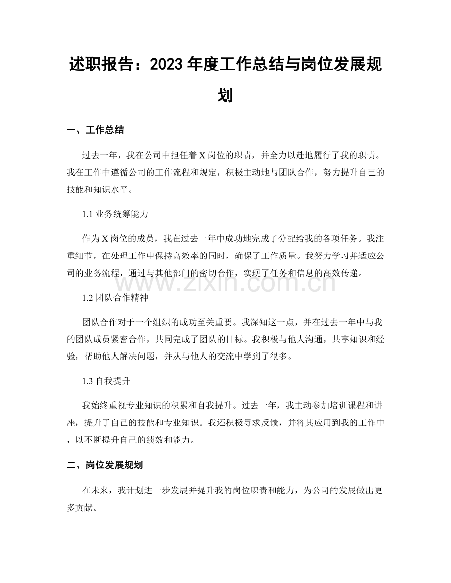 述职报告：2023年度工作总结与岗位发展规划.docx_第1页