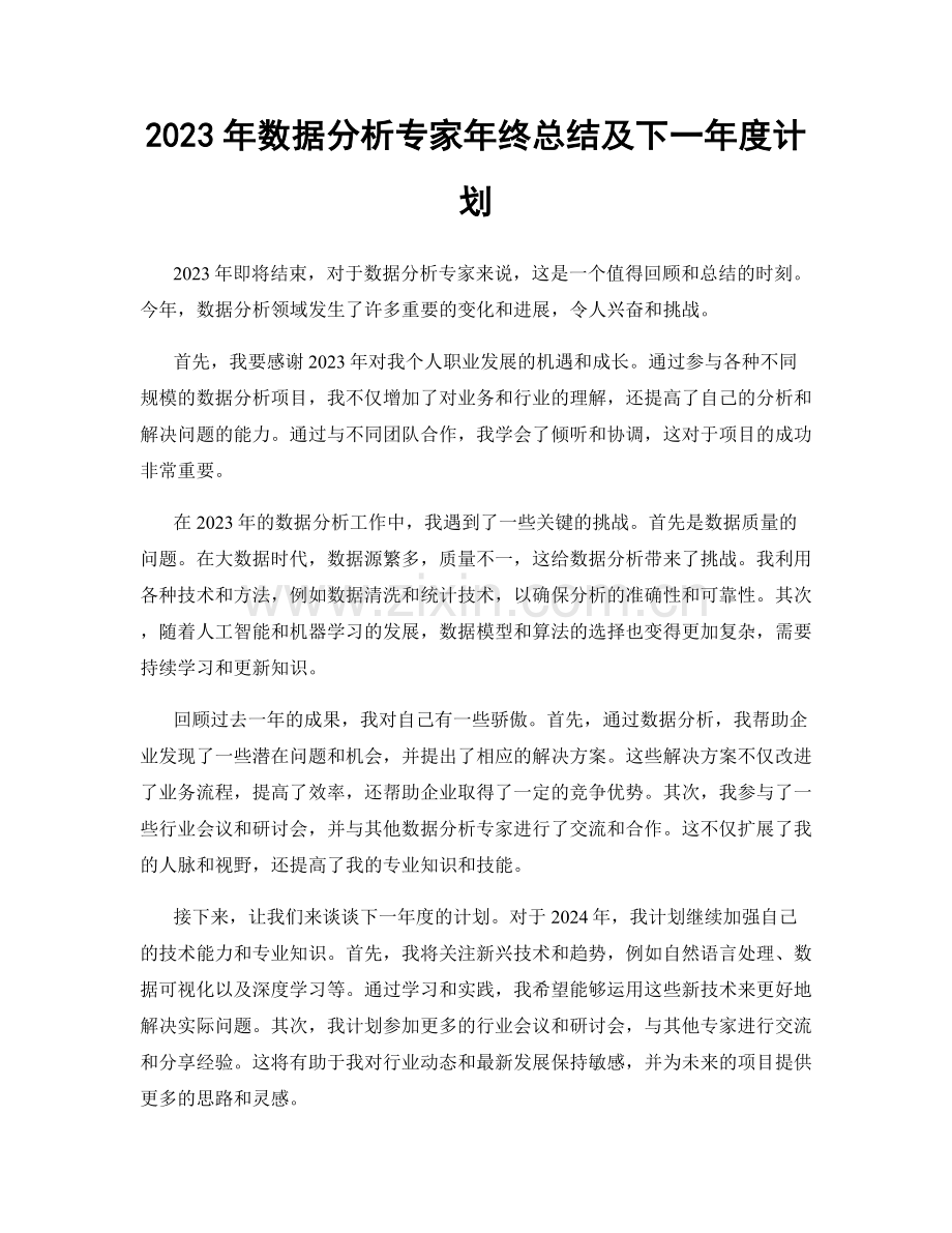 2023年数据分析专家年终总结及下一年度计划.docx_第1页