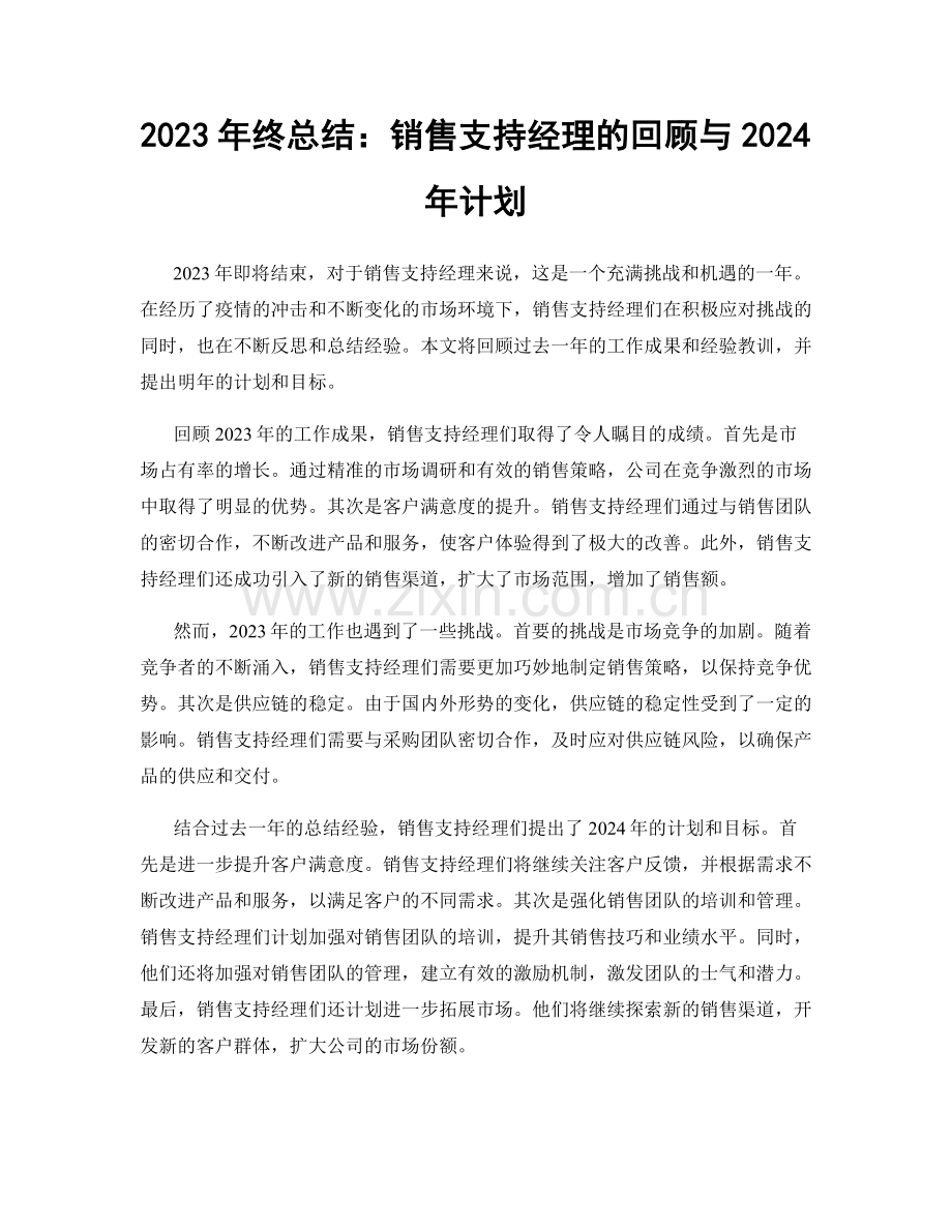 2023年终总结：销售支持经理的回顾与2024年计划.docx_第1页