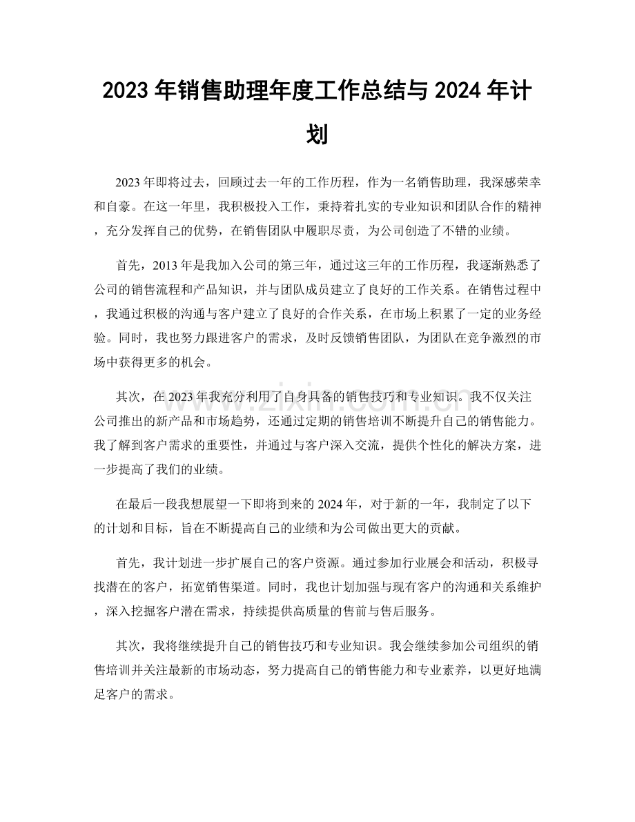 2023年销售助理年度工作总结与2024年计划.docx_第1页