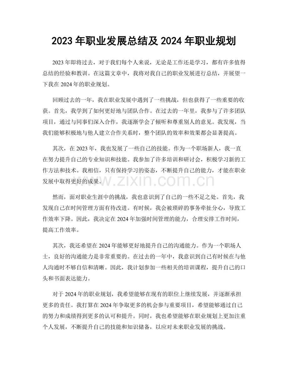 2023年职业发展总结及2024年职业规划.docx_第1页