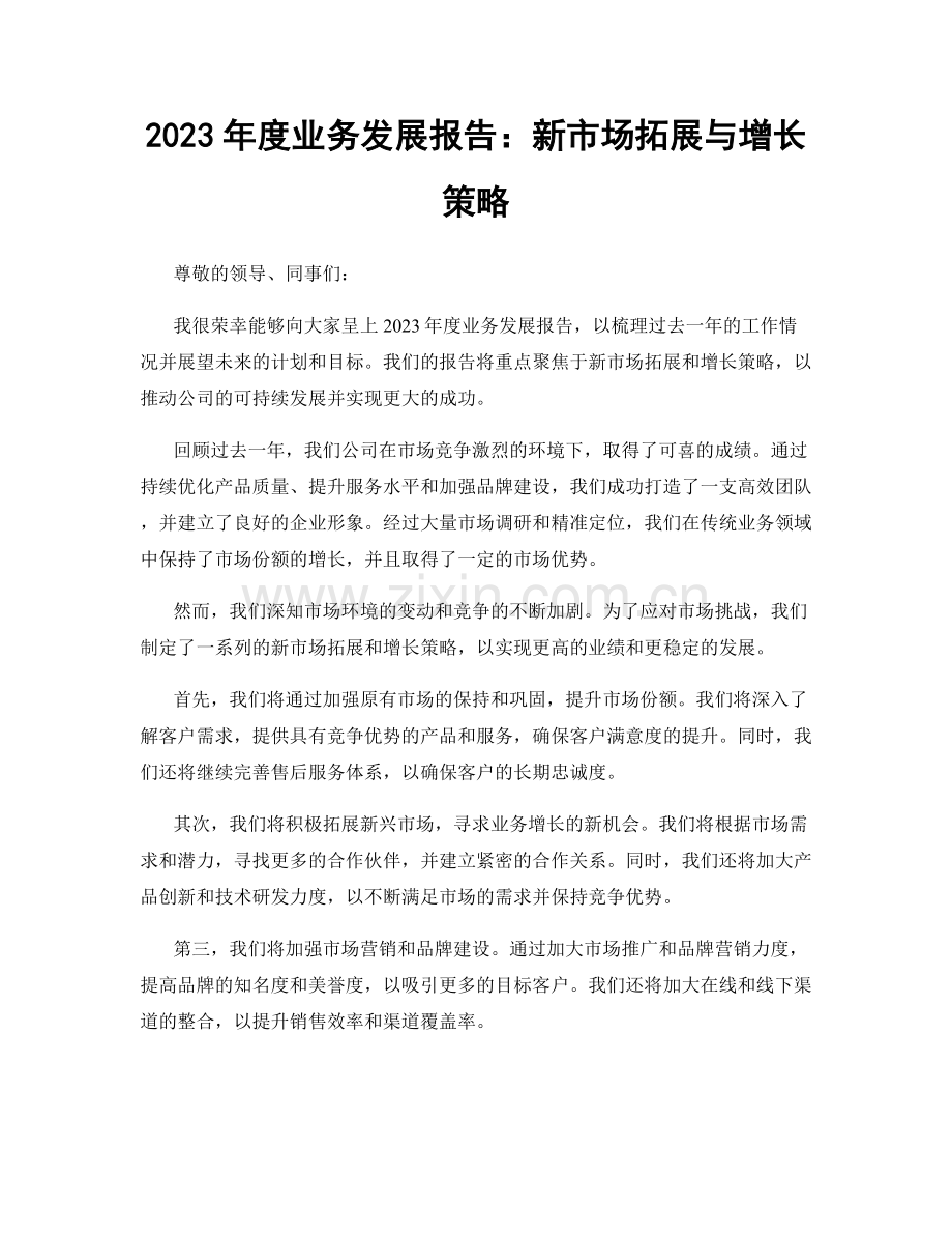 2023年度业务发展报告：新市场拓展与增长策略.docx_第1页