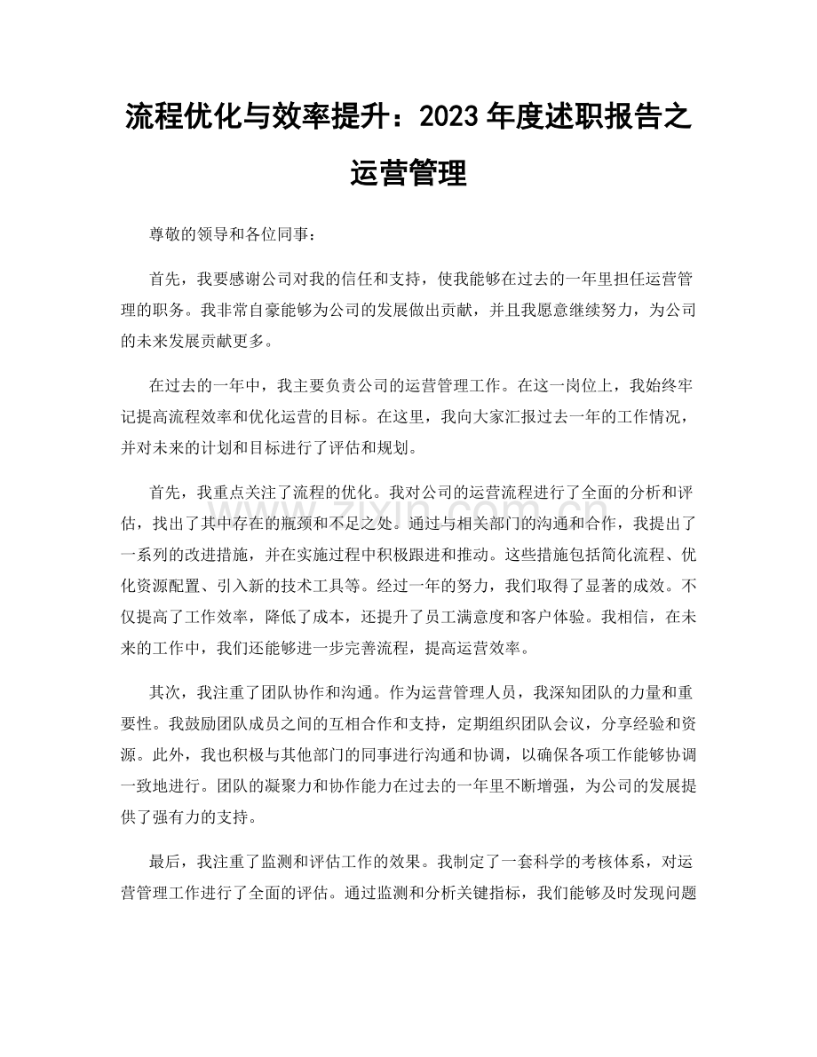 流程优化与效率提升：2023年度述职报告之运营管理.docx_第1页