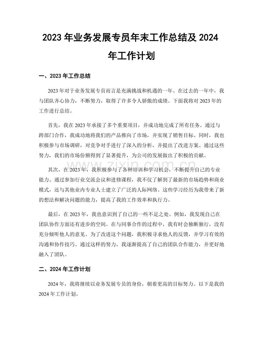 2023年业务发展专员年末工作总结及2024年工作计划.docx_第1页