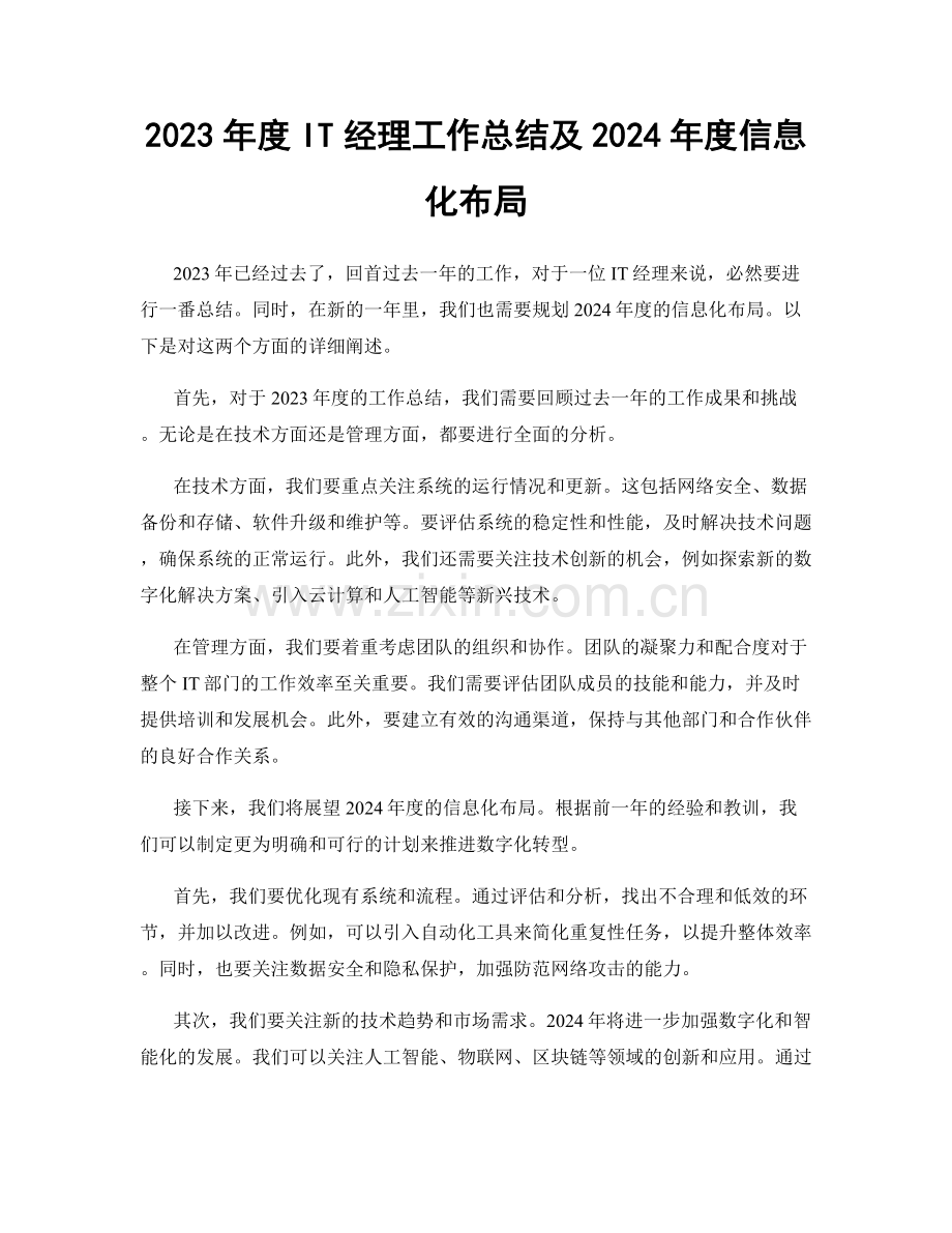 2023年度IT经理工作总结及2024年度信息化布局.docx_第1页