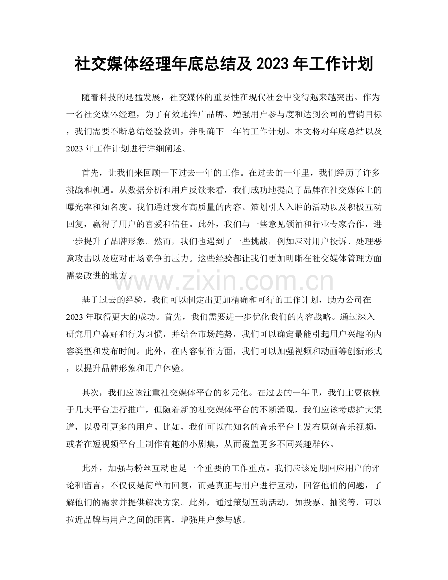 社交媒体经理年底总结及2023年工作计划.docx_第1页