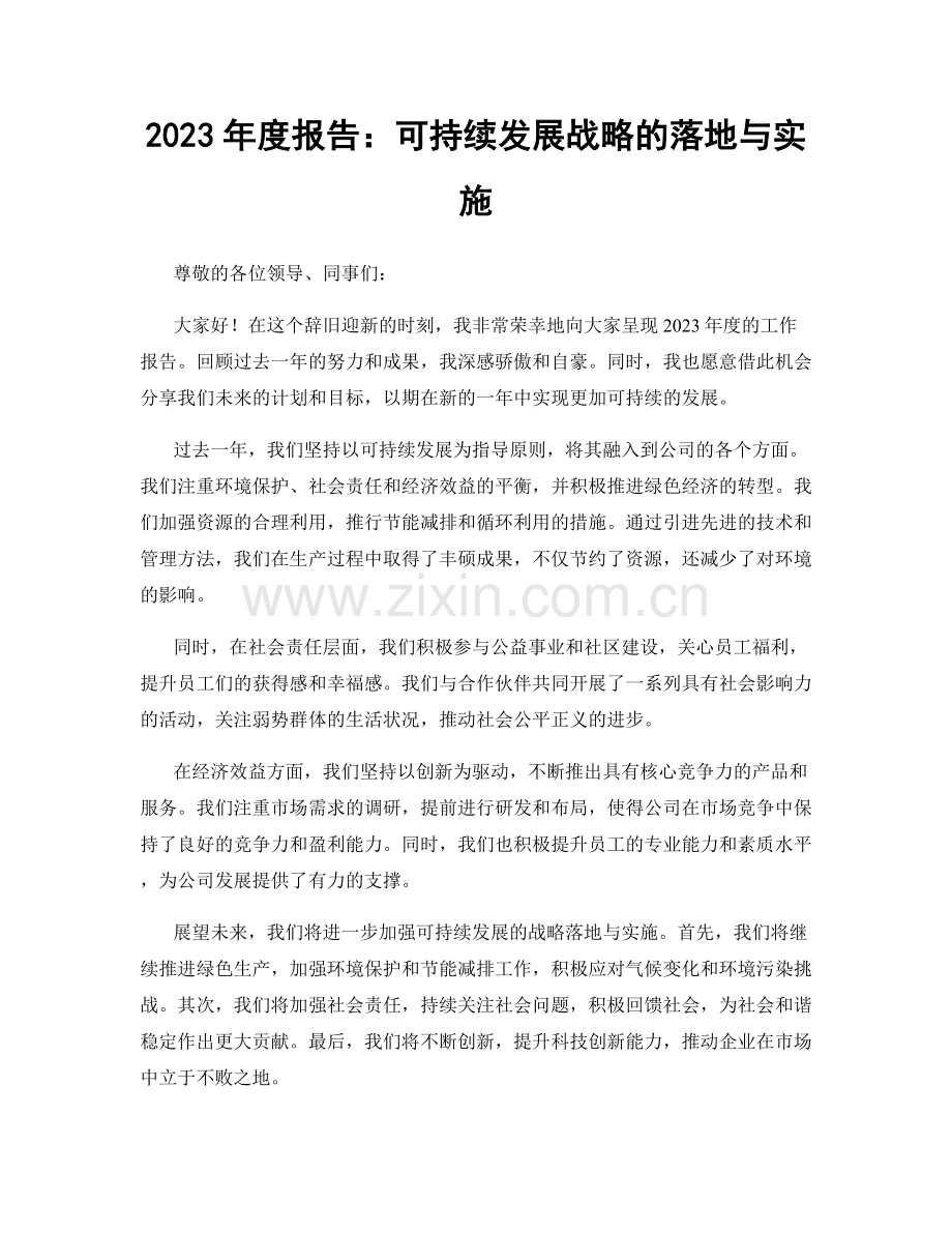 2023年度报告：可持续发展战略的落地与实施.docx_第1页