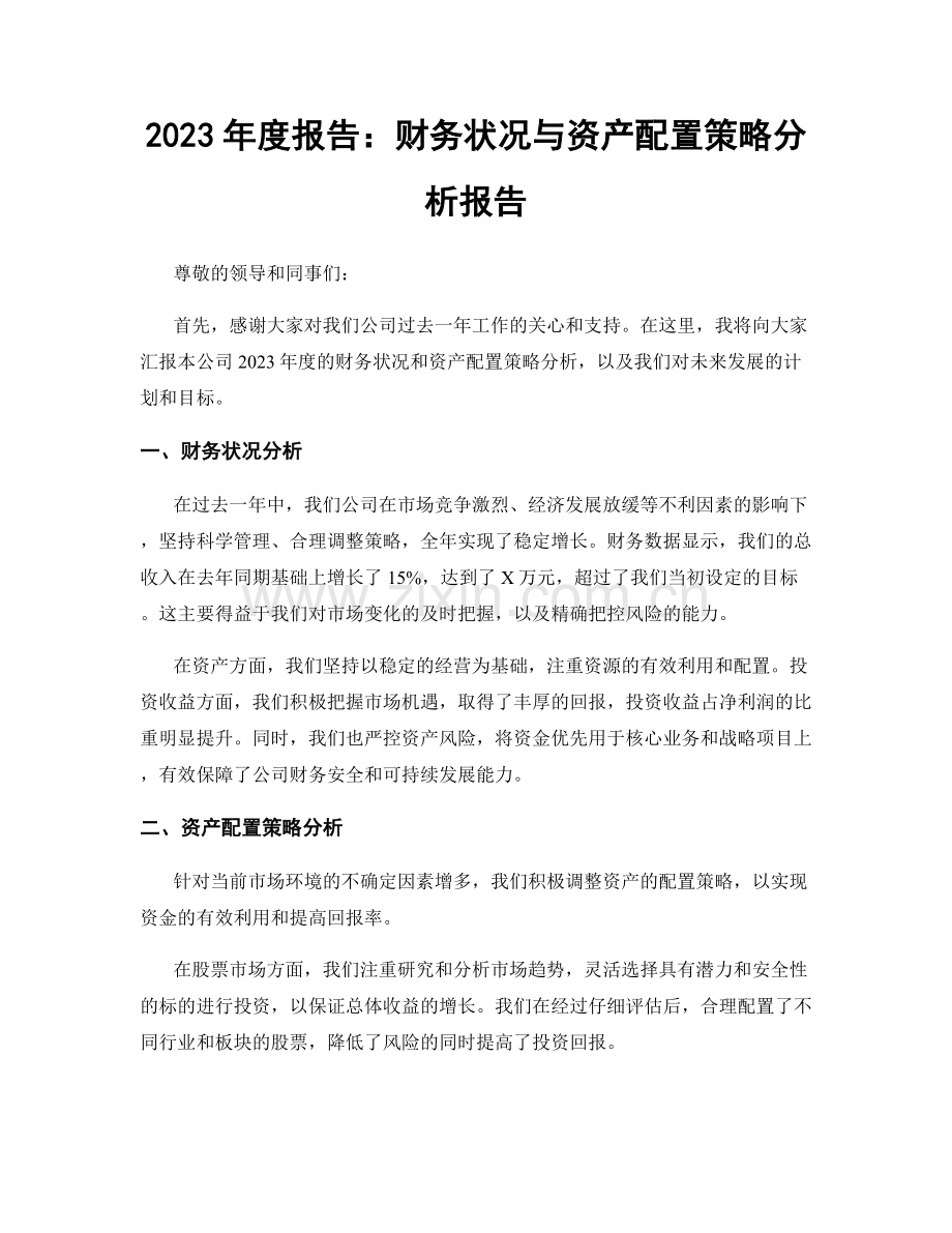2023年度报告：财务状况与资产配置策略分析报告.docx_第1页