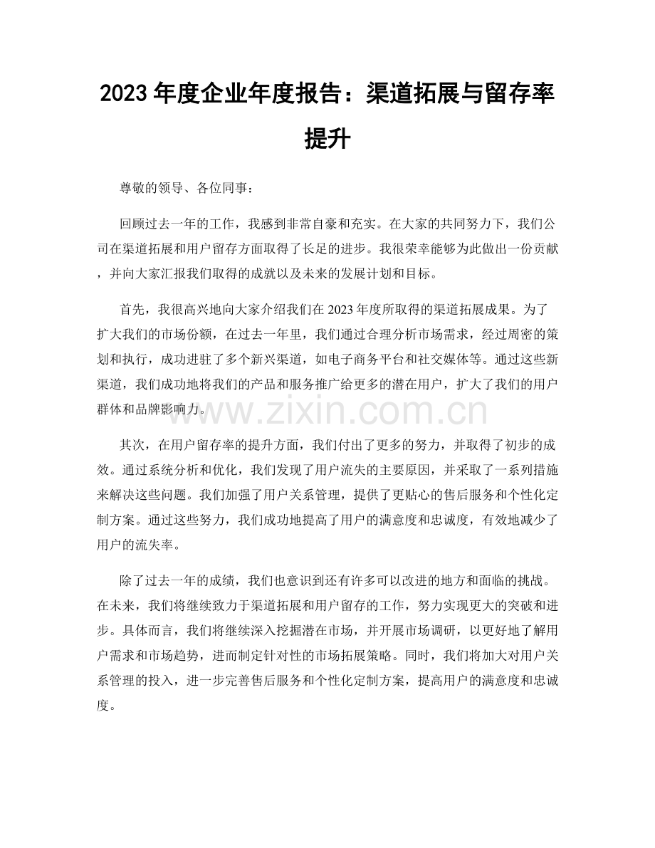 2023年度企业年度报告：渠道拓展与留存率提升.docx_第1页