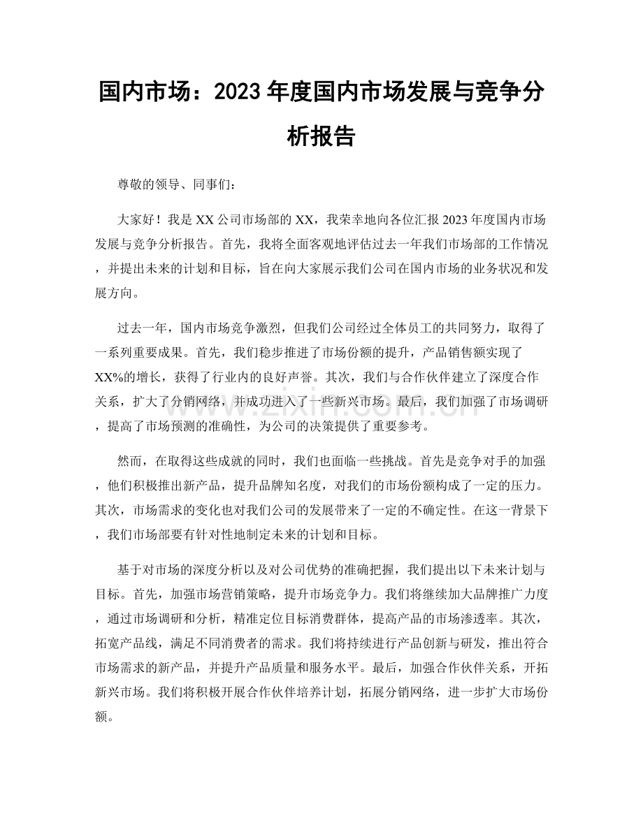 国内市场：2023年度国内市场发展与竞争分析报告.docx_第1页