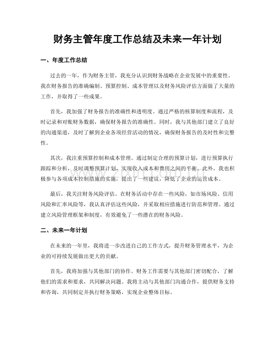 财务主管年度工作总结及未来一年计划.docx_第1页