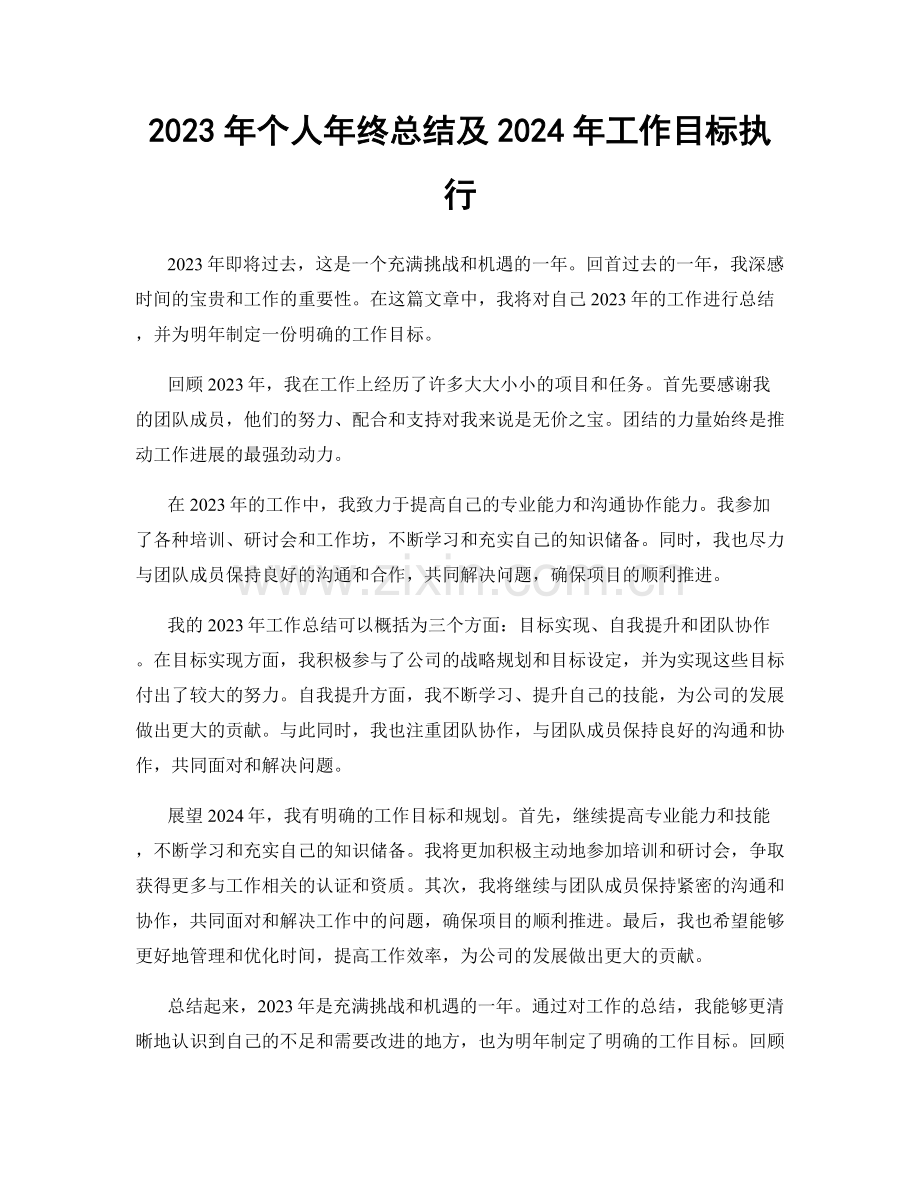 2023年个人年终总结及2024年工作目标执行.docx_第1页