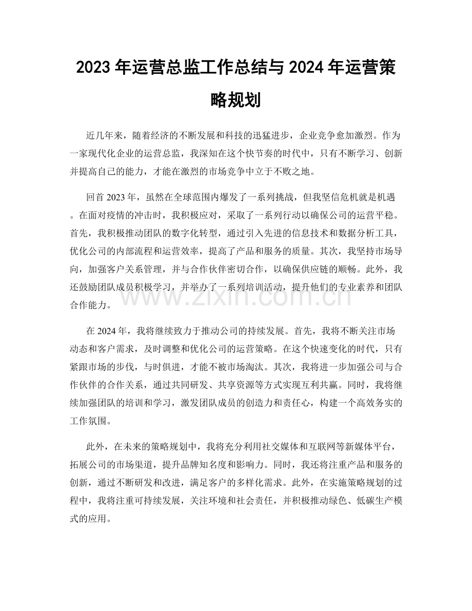 2023年运营总监工作总结与2024年运营策略规划.docx_第1页