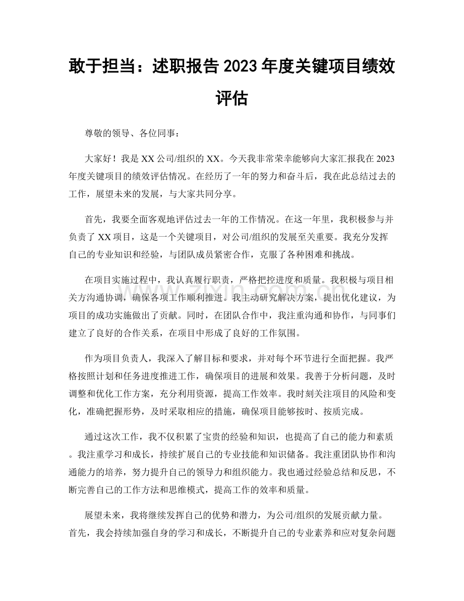 敢于担当：述职报告2023年度关键项目绩效评估.docx_第1页