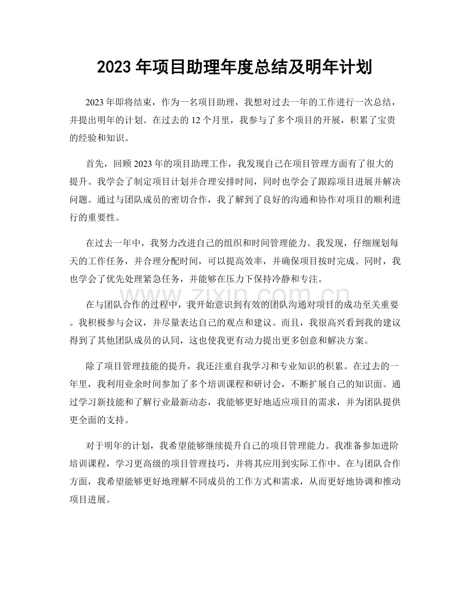 2023年项目助理年度总结及明年计划.docx_第1页