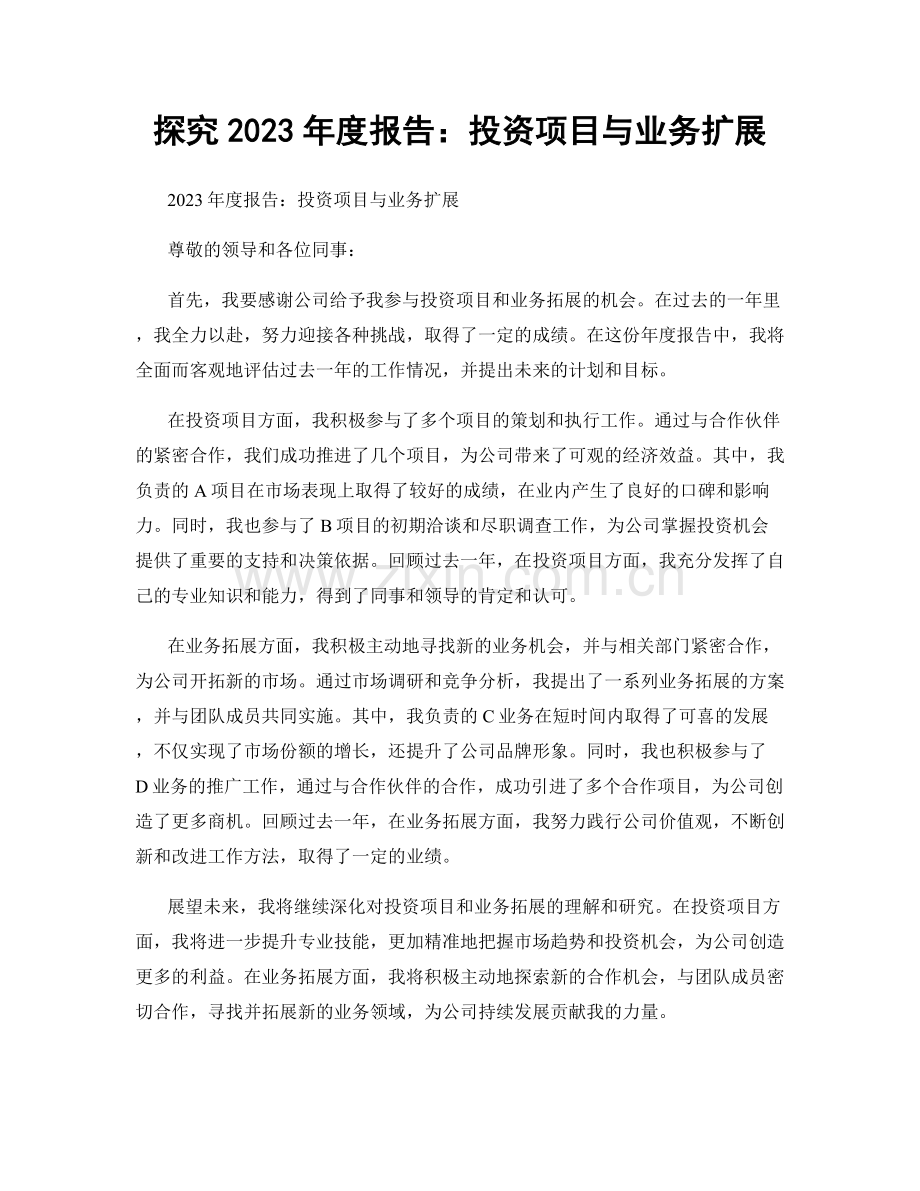 探究2023年度报告：投资项目与业务扩展.docx_第1页