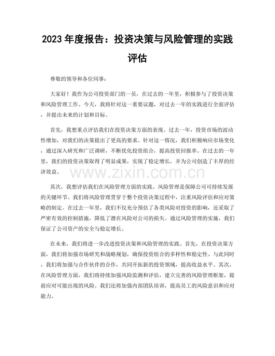 2023年度报告：投资决策与风险管理的实践评估.docx_第1页