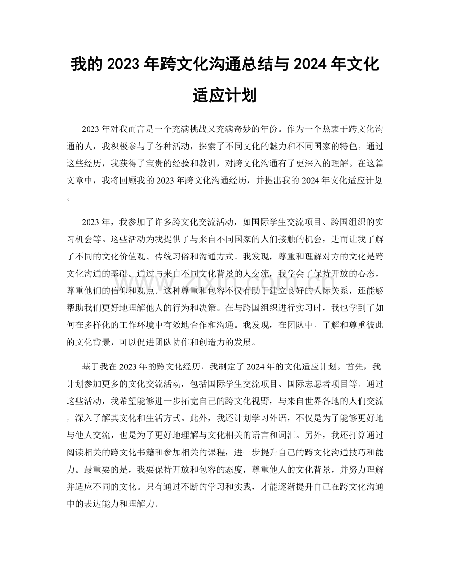 我的2023年跨文化沟通总结与2024年文化适应计划.docx_第1页