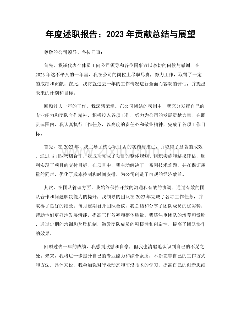 年度述职报告：2023年贡献总结与展望.docx_第1页