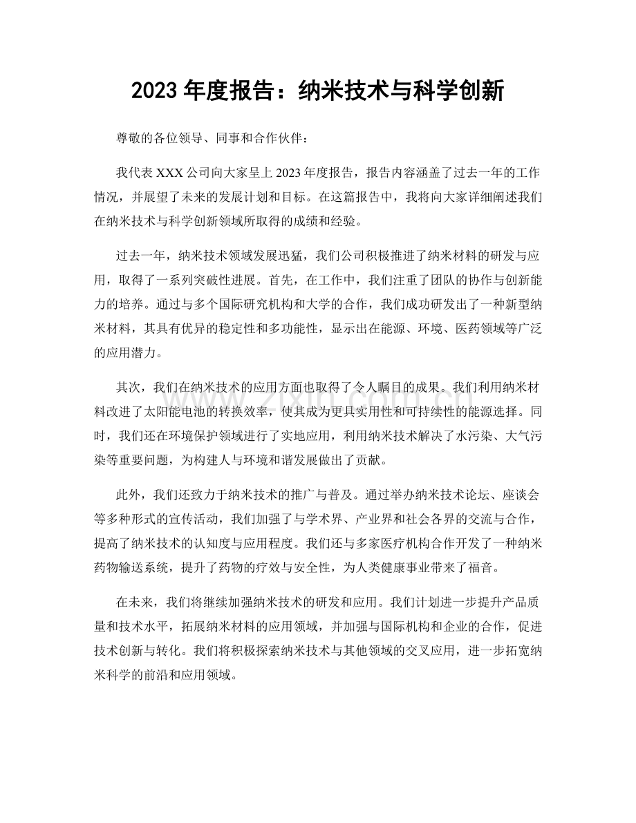2023年度报告：纳米技术与科学创新.docx_第1页