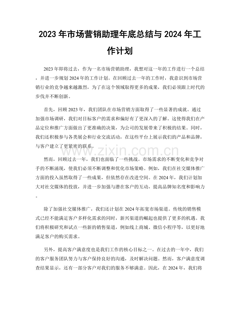 2023年市场营销助理年底总结与2024年工作计划.docx_第1页