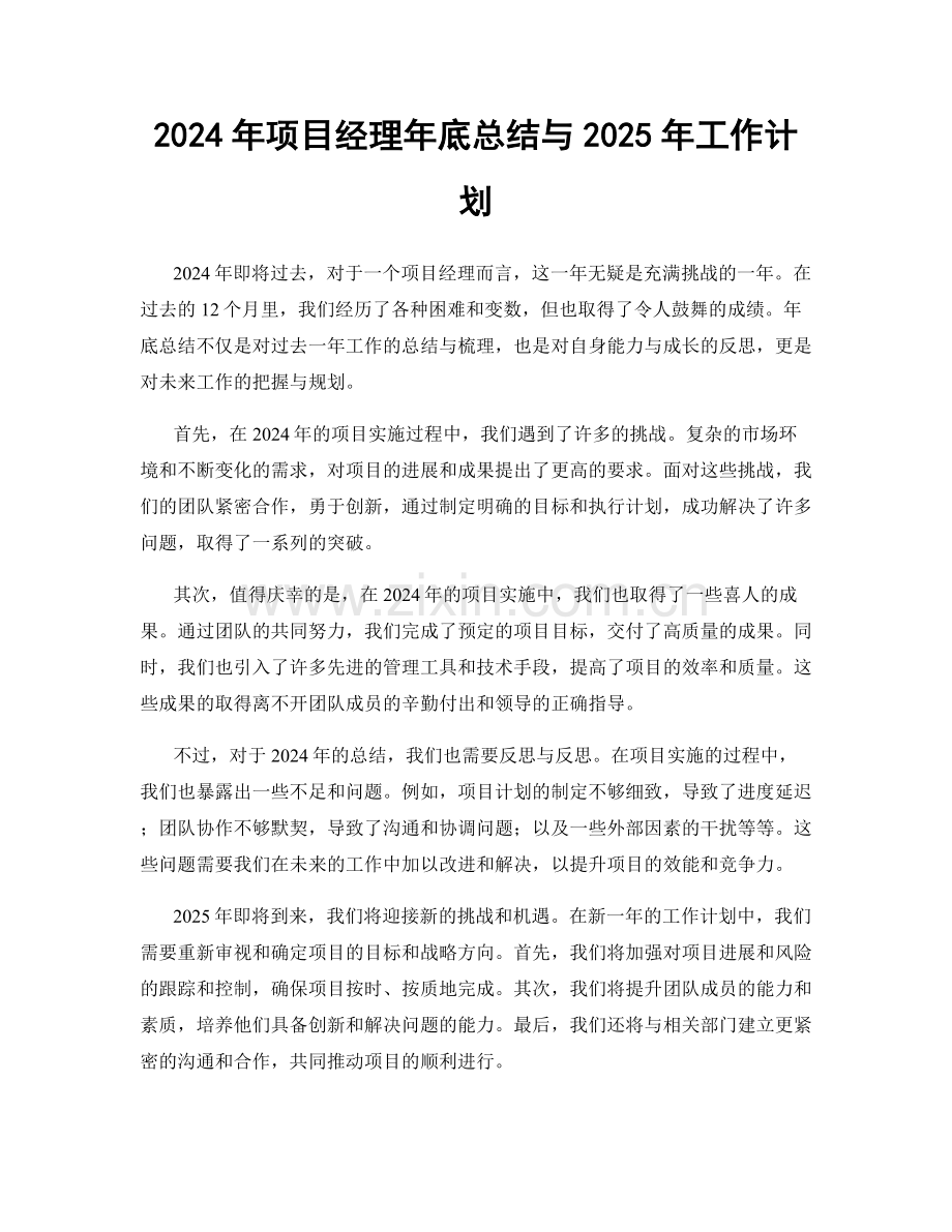 2024年项目经理年底总结与2025年工作计划.docx_第1页