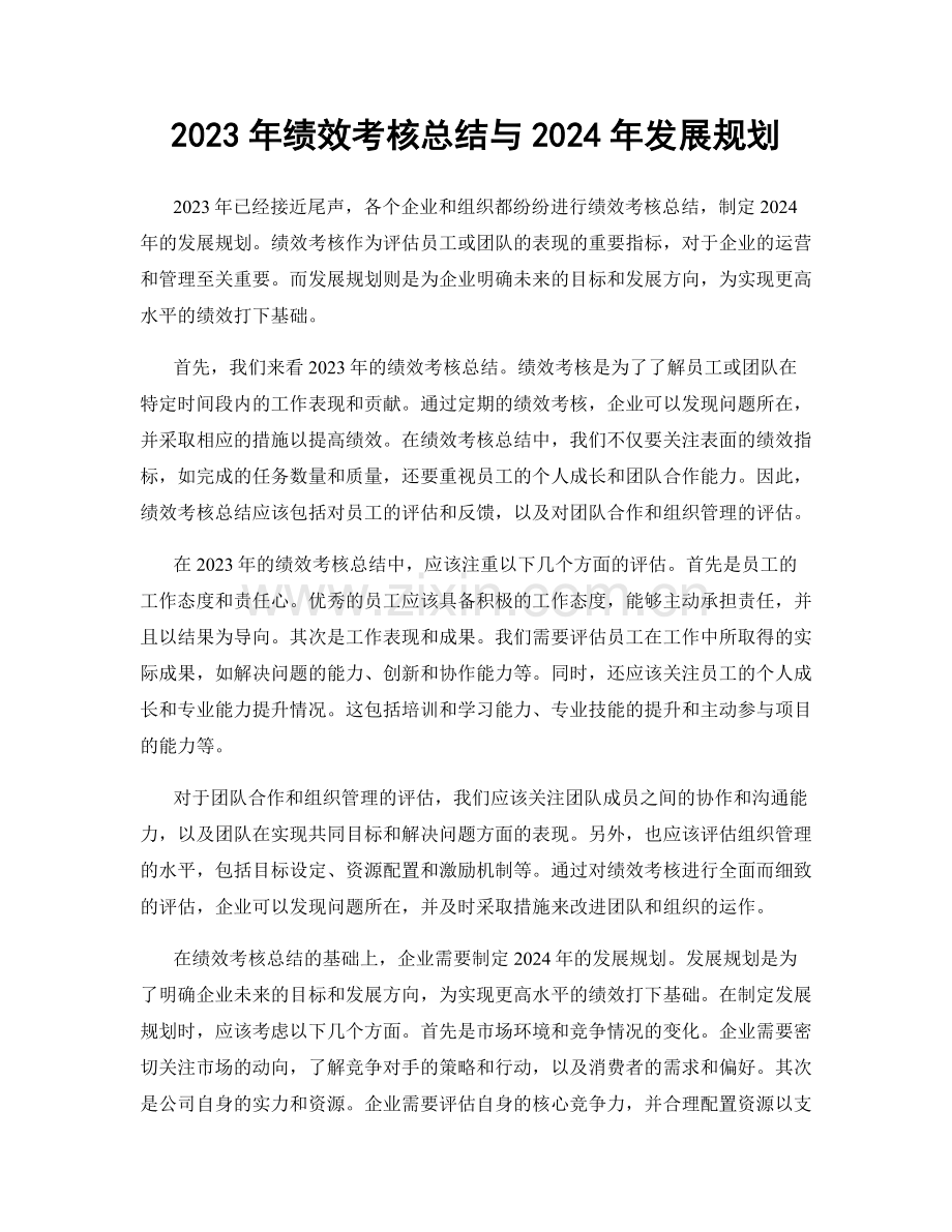 2023年绩效考核总结与2024年发展规划.docx_第1页