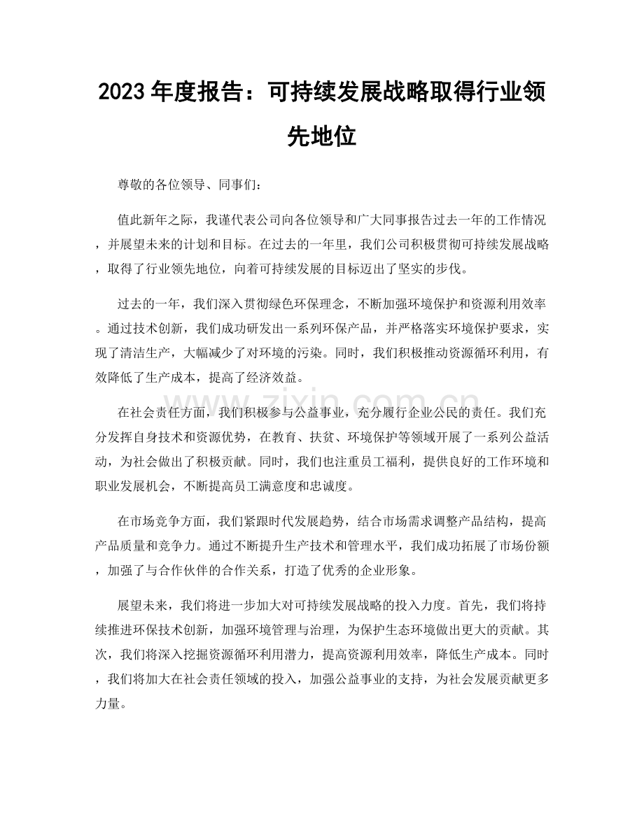2023年度报告：可持续发展战略取得行业领先地位.docx_第1页