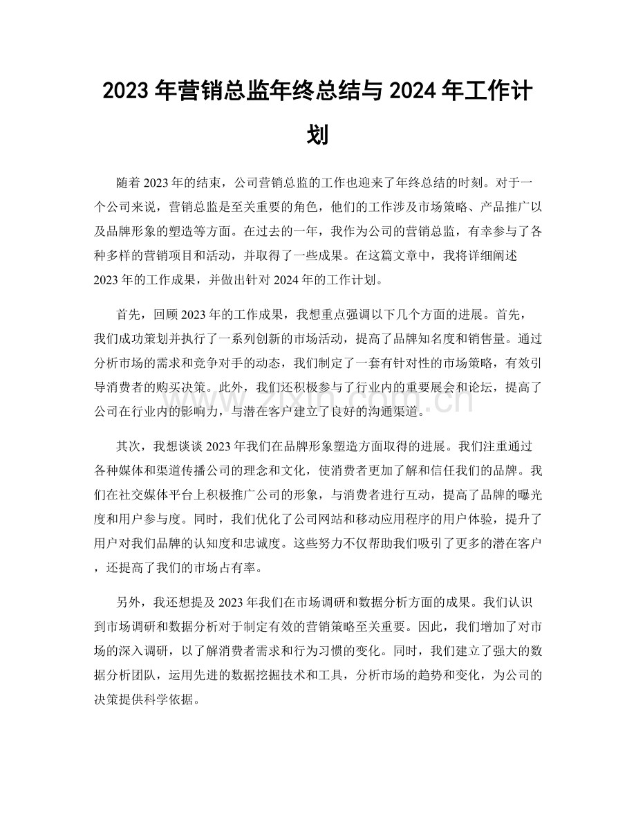2023年营销总监年终总结与2024年工作计划.docx_第1页