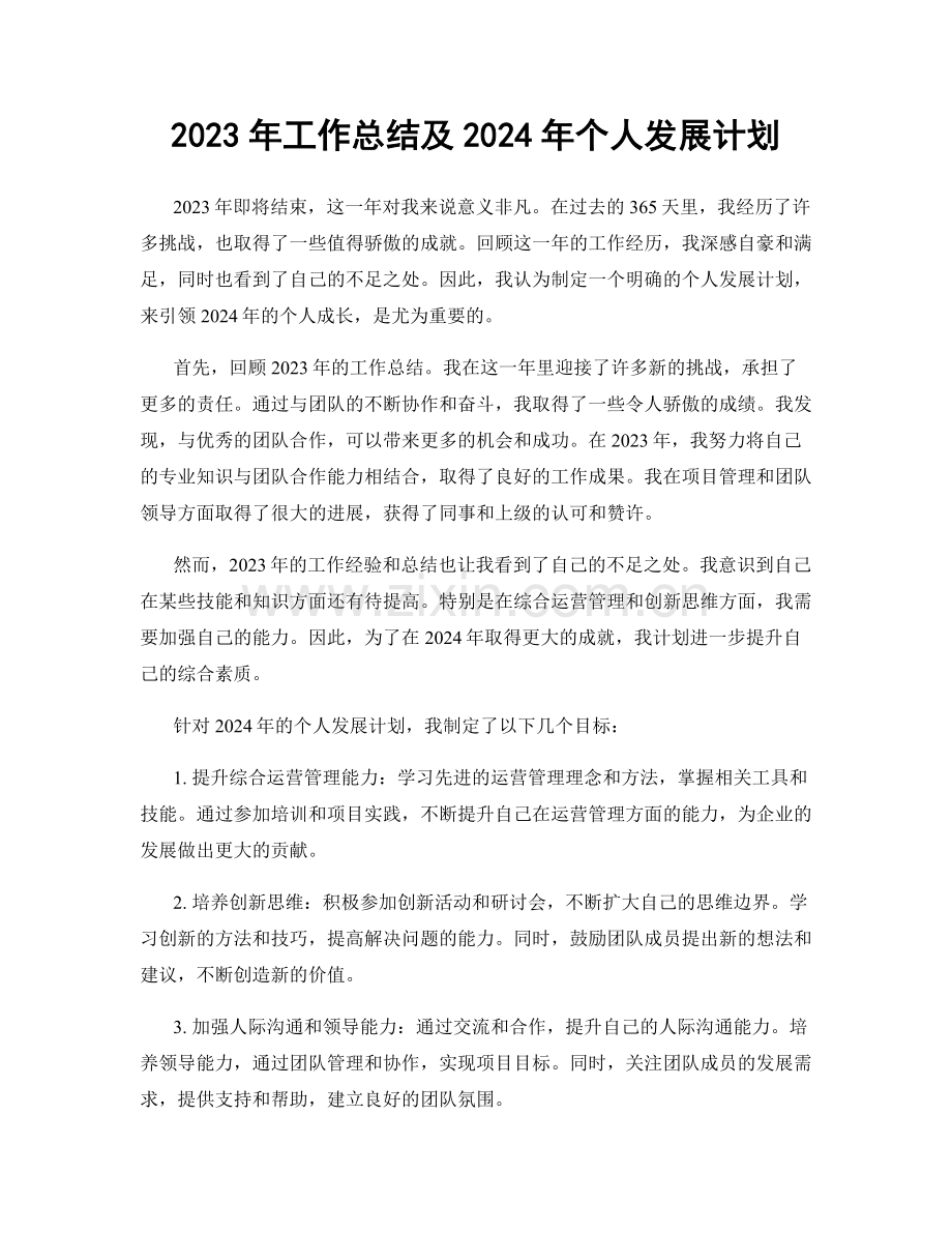 2023年工作总结及2024年个人发展计划.docx_第1页