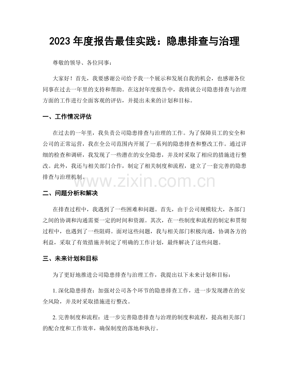 2023年度报告最佳实践：隐患排查与治理.docx_第1页