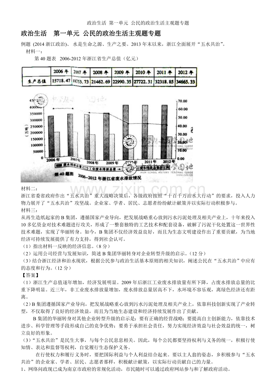 政治生活-第一单元-公民的政治生活主观题专题.doc_第1页