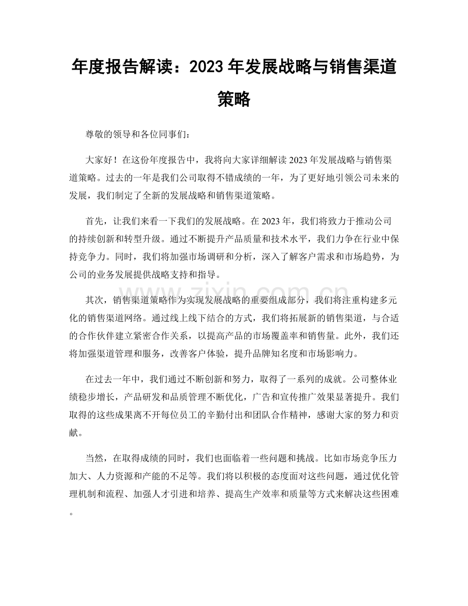 年度报告解读：2023年发展战略与销售渠道策略.docx_第1页