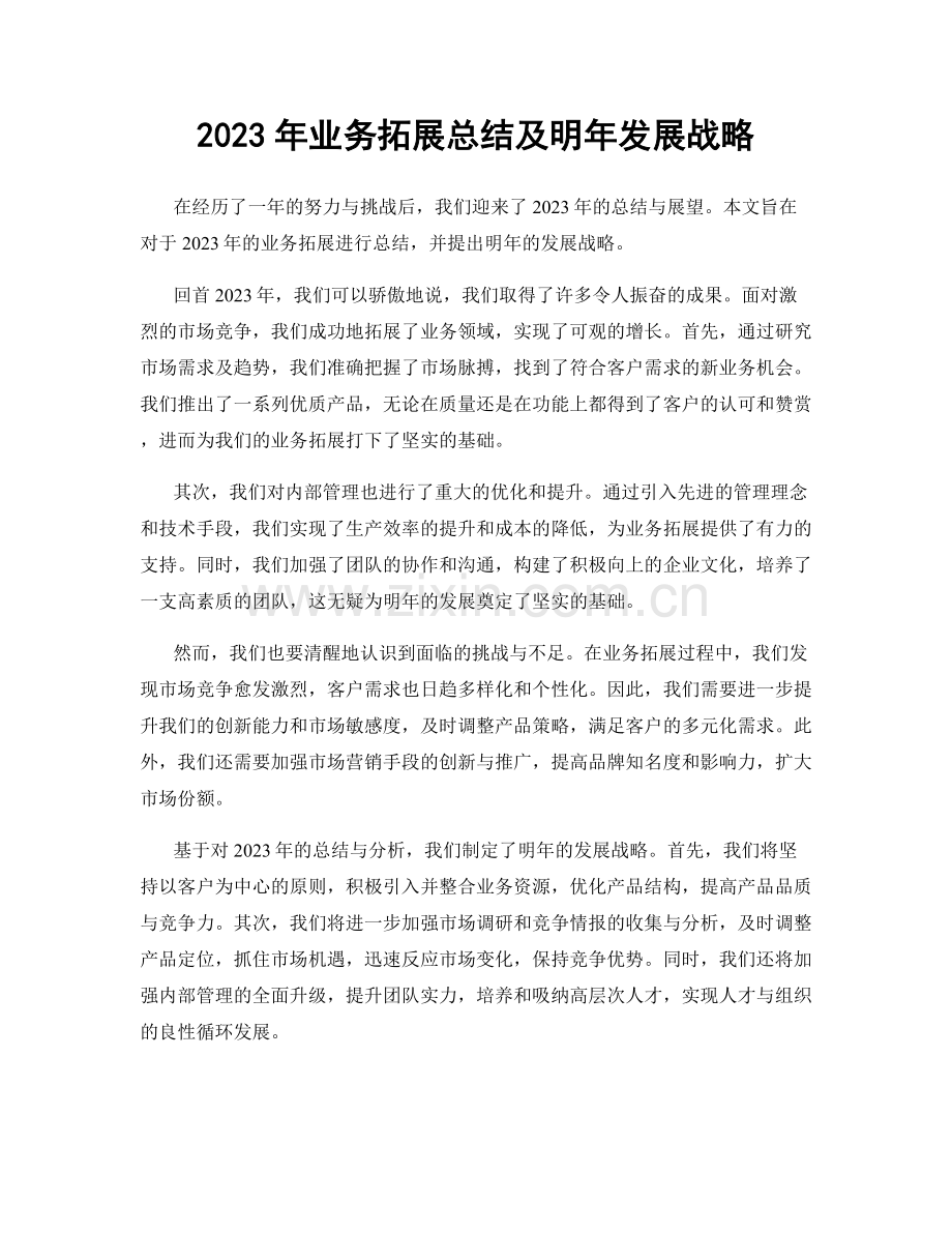2023年业务拓展总结及明年发展战略.docx_第1页