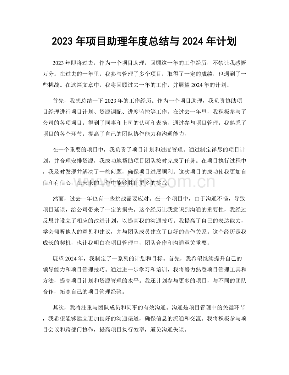 2023年项目助理年度总结与2024年计划.docx_第1页