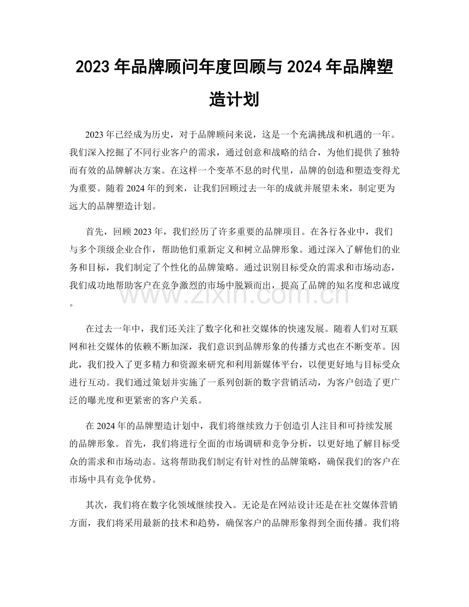 2023年品牌顾问年度回顾与2024年品牌塑造计划.docx_第1页