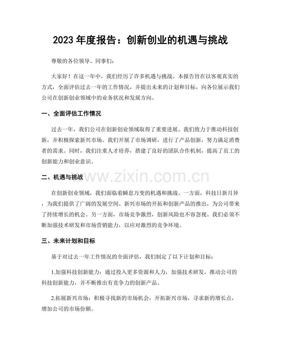 2023年度报告：创新创业的机遇与挑战.docx_第1页