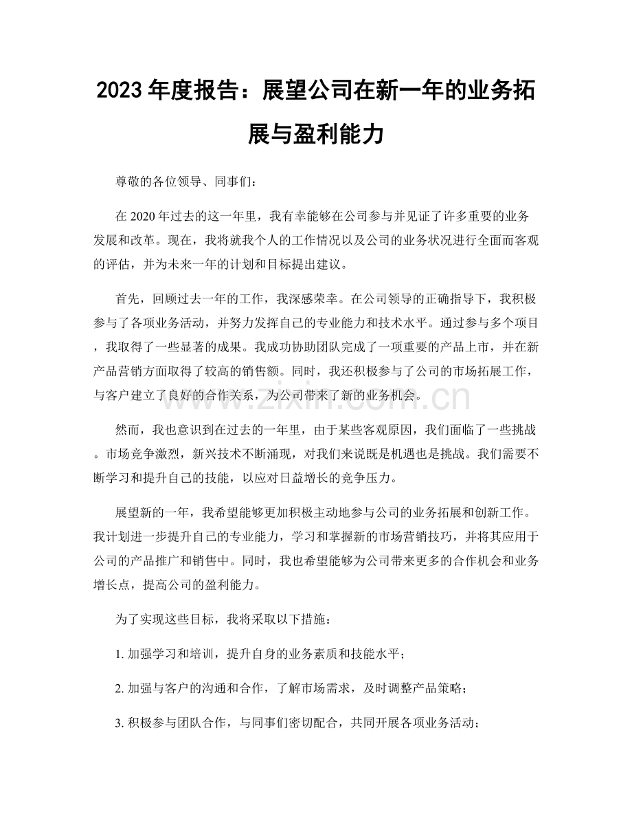 2023年度报告：展望公司在新一年的业务拓展与盈利能力.docx_第1页
