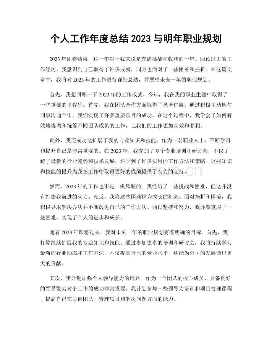 个人工作年度总结2023与明年职业规划.docx_第1页