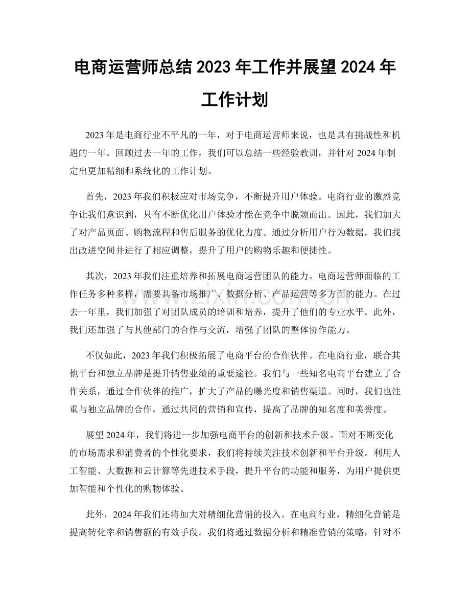 电商运营师总结2023年工作并展望2024年工作计划.docx_第1页